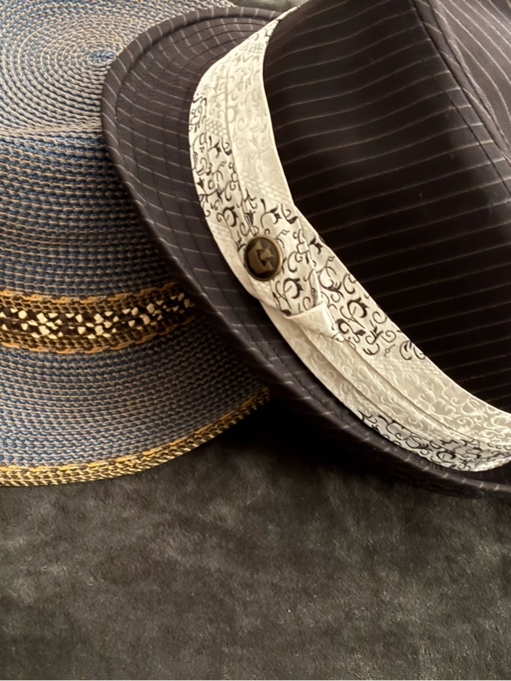 TWO  Fedoras - Black & White and blue/ gold. GOORIN BROS/ERIC JAVITS